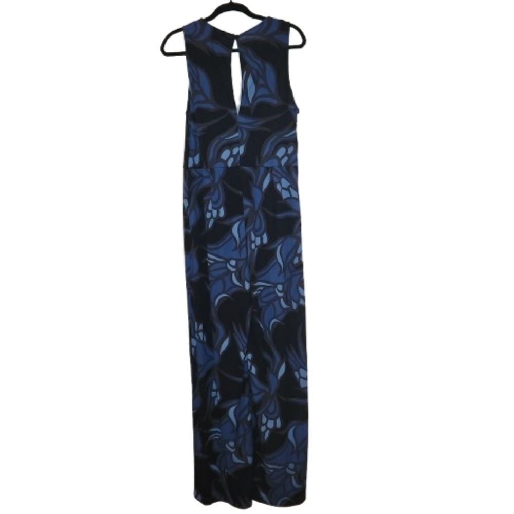 H&M Blue Floral Jumpsuit Size L Jersey Knit Sleeveless Low Back Keyhole Closure - Picture 3 of 16